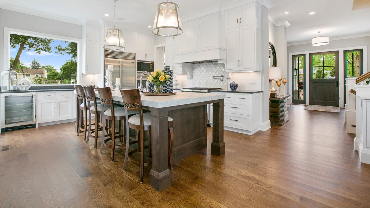 Wide-plank hardwood flooring installation in a La Crosse, WI home by MVP Interiors